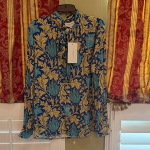 Elizabeth and James Blue and Gold Patterned Blouse